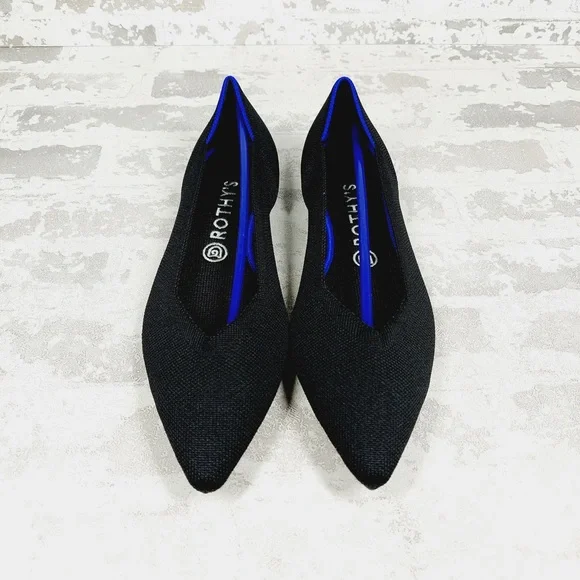 NEW Rothy's The Flat Black Knit Pointy Toe Slip On Loafers E228